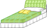 Plaatjes Kawaii meubels Kawaii Meubel Groen Bed Met Gele Kussens