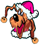 Plaatjes Kerst dieren Hond Knipoog Kerstmuts