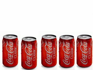 Achtergronden Coca cola Vijf Coca Cola Blikjes Op Een Rij 