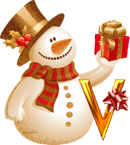 Alfabetten Kerst sneeuwpop 2 Letter V