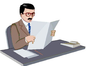 Lezen Cliparts Activiteiten Man Leest De Krant Achter Bureau