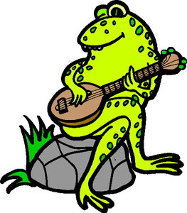 Cliparts Amusement Muziek dieren Kikker Op Steen Speelt Gitaar