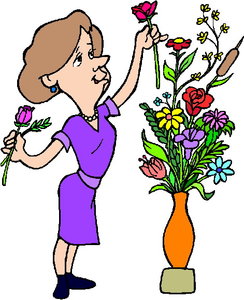 Cliparts Bloemen en planten Bloemisten Vrouw Zet Bloemen In Vaas 