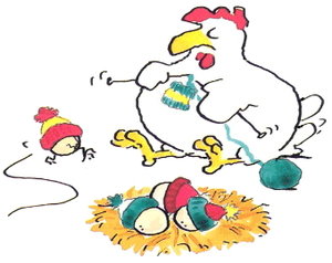 Cliparts Cartoons Leendert jan vis Kip Breid Muts Voor Eieren