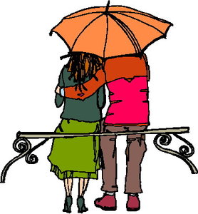 Cliparts Emoties Liefde Verliefd Stel Op Een Bankje In De Regen