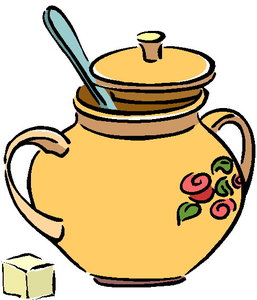 Cliparts Eten en drinken Potten Theepot Met Lepel En Klontje Suiker