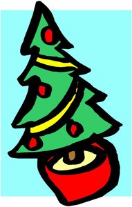 Cliparts Kerstmis Kerst bomen Kerstboom Met Rode Ballen En Gouden Slingers
