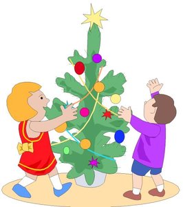 Cliparts Kerstmis Kerst bomen Blije Kinderen Bij Kerstboom