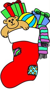 Cliparts Kerstmis Kerst sokken Kerstsok Met 2 Cadeautjes Een Beer En Een Sjaal En Een Bal