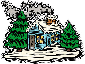 Cliparts Kerstmis Strepen Huisje In De Sneeuw