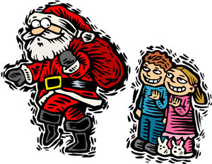 Cliparts Kerstmis Strepen De Kerstman Probeert Weg Te Sluipen Alleen 2 Kinderen Zien Hem