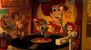 Films en series Films Toy story 2 Woody Jessie En Bullebeest Rennen Over Een Plaat