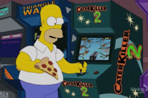 Films en series Series The simpsons Homer Speelt Een Spelletje Terwijl Hij Pizza Eet