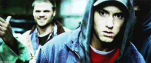 Eminem GIF. Artiesten Eminem Gifs Strijd Spiegel Rap 8 mile Hoodie Concentreren 
