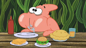 Hamburger GIF. Eten en drinken Patrick Gifs Hamburger Hongerig Het eten Cartoons en comics Spongebob squarepants 