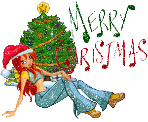 Kerst Glitter plaatjes Meisje Met Kerstmuts En Kerstboom Merry Christmas