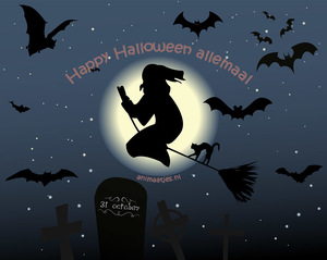 Halloween Vleermuizen Facebook plaatjes Heks Happy halloween allemaal Bezem 