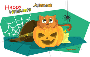 Halloween Kat Poes Facebook plaatjes Pompoen Happy halloween allemaal Spinnenweb 