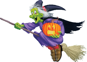 Halloween Plaatjes Halloween Heks Tovenaar Vliegt Op Bezemsteel Met Pompoen