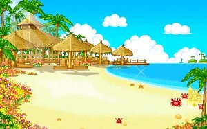 Plaatjes Kawaii scene Strand Met Een Blauwe Zee
