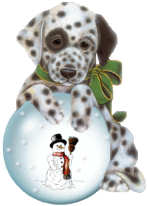 Plaatjes Kerst dieren Hond Pup Met Globe Sneeuwpop
