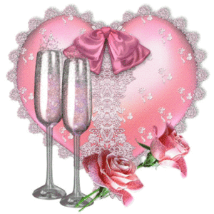 Valentijn Plaatjes Roze Glitter Hart Met Champagne Glazen