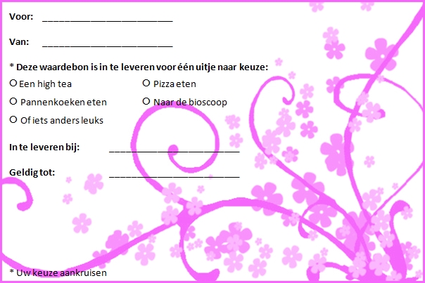 Plaatjes Waardebonnen uitje Waardebon Uitje Roze Sierbloemetjes