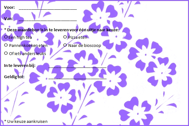 Plaatjes Waardebonnen uitje Waardebon Uitje Paars Bloemetjes