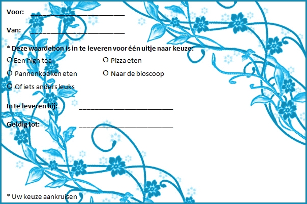 Plaatjes Waardebonnen uitje Waardebon Uitje Blauw Bloemensliert