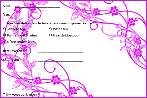 Plaatjes Waardebonnen uitje Waardebon Uitje Roze Bloemensliert